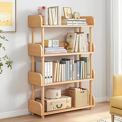 4-Tier Wooden Open Bookcase, Oak | Modern Display Bookshelf with Top Edge, Solid Wood Frame, Home and Office Storage - color: Oak, size: 4-tier