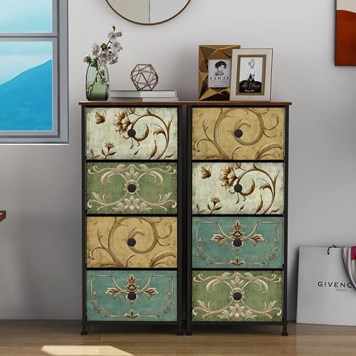 Small Dresser for Bedroom with Retro Flower Narrow Drawers Slim Chest of Drawers Skinny Nightstand Sofa End Table for Living Room Entryway Closet Storage (Multi, 4 Drawers) - size: 11.8"D x 16.5"W x 36.8"H (4 Drawers)