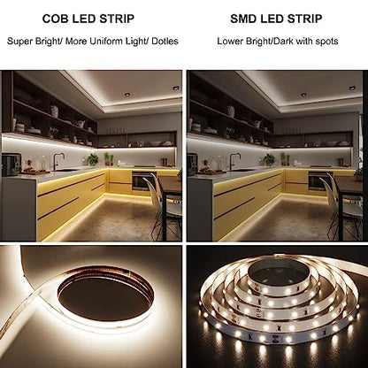AXMOTUT COB LED Strip Light with Remote, Dimmable 24.6FT/7.5M Flexible High Density LED Light,4000K Natural White 2400LEDs Super Bright LED Light Strip CRI 90+ for Bedroom,Kitchen,DIY Home Decoration - size: 4000K/24.6fT