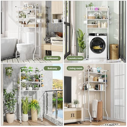Simple Trending 3 Tier Over The Toilet Storage Rack, Metal Bathroom Shelf, Bathroom Stand Organizer Space Saver with Paper Holder and Hooks, White - color: White With Towel Rack