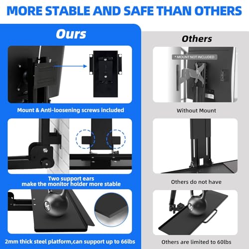 Monitor Wall Mount with Keyboard Tray and PC Wall Mount Set, Monitor and Keyboard Wall Mount Height Adjustable Fits 17"-32" Computer Screens, All in One PC Wall Mount with VESA Standard, 26" Wide Plat - color: Satin Black