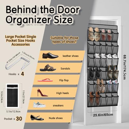Kotkn Over the Door Shoe Organizer with 30 Breathable Mesh Pockets (2PC-Gray) - color: 2PC-Gray