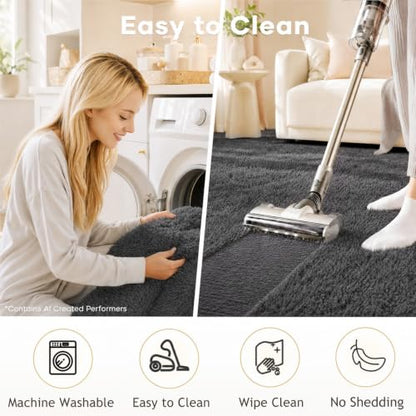 Ophanie Small Rug Washable Non Slip Throw Bedside Area Rugs, Fluffy Soft Mini Bedroom Carpet, 1.5x2.5 and 1.5x4 Rug Set, 2 Piece Grey - color: 1- Grey, size: 1.5' x 2.5' + 1.5' x 4' (Rectangular)