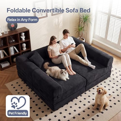 112" L Shaped Modular Sectional Sofa with Ottoman, Cloud Boneless Couch Deep Seat with 4 Pillows, Oversized Folding Sofa Bed Couches for Living Room Bedroom,No Assembly-Black - color: Solid Black, size: 4 Seat