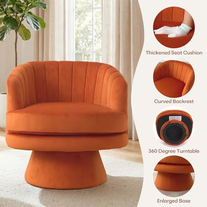 Swivel Accent Chair with Armrest, Modern 360 Degree Swivel Barrel Chair with Curve Back and Soft Cushion, Comfy Velvet Round Armchair Single Sofa for Living Room, Bedroom, Orange - color: Orange