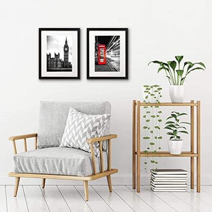 Americanflat 11x14 Picture Frame with Shatter-Resistant Glass - Set of 2 - Use as 8x10 Frame with Mat or Display 11x14 Photo Without Mat - Signature Collection - Picture Frames for Wall - Black | Engineered Wood construction, Shatter-resistant glass, hang