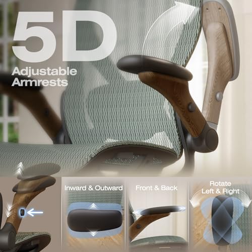 X100 Ergonomic Mesh Office Chair with Footrest, Big and Tall Home Desk Chair with 5D Flip-Up Arms, Adjustable 3D Lumbar Support, Gaming & Executive Computer Chair (Forest Ranger) - color: Forest Ranger