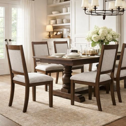 HomePop Open Back Upholstered Wood Frame Dining Chairs -Neutral Textured Solid (Set of 2) - color: Neutral Textured Solid (Set of 2), style: Pack of 2