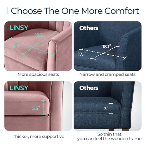 LINSY Swivel Accent Chair Ottoman Set: Velvet Small Barrel Chair with Foot Rest, Modern Reading Chair Upholstered Armchair with Footrest for Living Room Bedroom Study Room Office (Pink) - color: Pink, size: Small