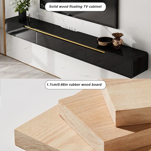 Solid Wood Floating TV Stand Wall Mounted, Black, 63" Wall Mounted Entertainment Center Console, Hanging tv Media Shelf for Living Room, Bedroom (DSGBLACK-A, 63IN) - color: Dsgblack-a, size: 63IN