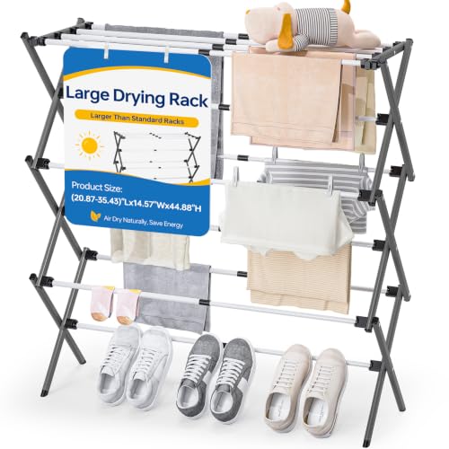 Extra Large Clothes Drying Rack，14.57"D × 44.88"H - color: Grey White, size: Small