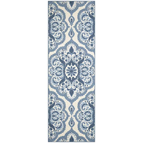 Maples Rugs Vivian Medallion Runner Rug - Made in USA - Washable, Non Slip, Indoor Carpet for Hallway, Kitchen, and Laundry Room, 2' x 6', Blue/White - color: Blue/White, size: 2' x 6' (Runner)