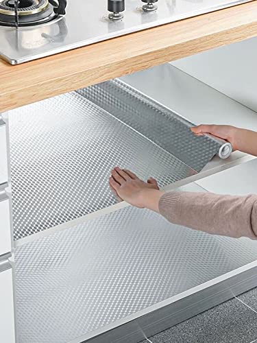Kitchen Backsplash Wallpaper Oil Proof Sticker Aluminum Foil Contact Paper | Silver Self-Adhesive Shelf Liner Cabinet Liner Waterproof and Heat Resistant Peel and Stick Wallpaper (15.7X394 Inches) - size: 15.7" x 394"