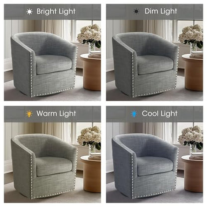 Madison Park Swivel Barrel Accent Chair, Upholstered Curved Back with 7-Inch Thick Woven Cushion, 360° Swivel, Nailhead Trim, Comfy Chair for Living Room, Bedroom, Office, 28" Wide, Grey, Tyler - color: Grey