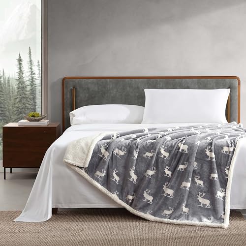 Eddie Bauer - Throw Blanket, Brushed Fleece & Plush Sherpa Bedding, Blanket for Couch & Bed (Elk Stance Grey, 50" x 60") - color: Elk Stance Grey, size: 50" x 60"