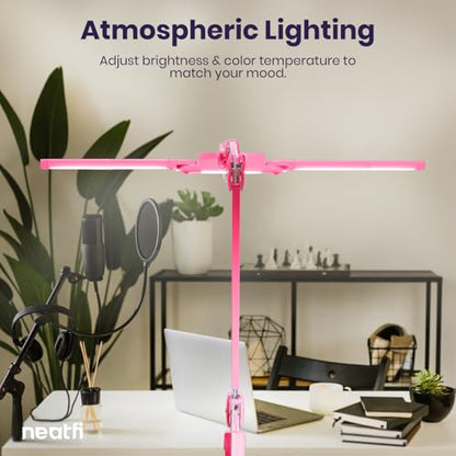 Neatfi Pro LED Desk Lamp | 3,000 Lumens | Dimmable 30W Desk Light | 360 SMD LEDs | CRI 95 | Adjustable Color Temperature | Home, Office, or Workbench (Pink, 41-Inch, CCT with Clamp) - color: Pink