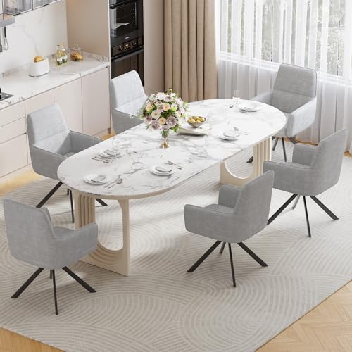 360°Swivel Dining Chairs Set of 6, Modern Upholstered Dining Room Chairs with Thicken Cushion, Dining Chairs with Armrests Swivel Kitchen Chairs for Living Room, Chenille, LightGrey - color: Lightgrey, size: Set of 6