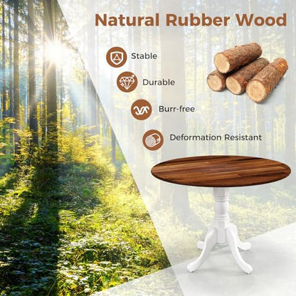 GIANTEX Round Dining Table, 39" D X 29" H, Rubber Wood Pedestal Table W/Round Tabletop & Curved Trestle Legs, 4-Person Dinner Table for Kitchen, Dining Room, Restaurant (Walnut & White) - color: Walnut & White
