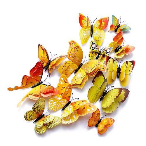OPSEAM 3D Butterfly Wall Decor Butterfly Decorations Stickers with Magnets | 24 PCS Gold,12 Styles Double Layer Butterfly for Classroom Decoration,Locker Refrigerator, Reusable,Waterproof - color: Gold