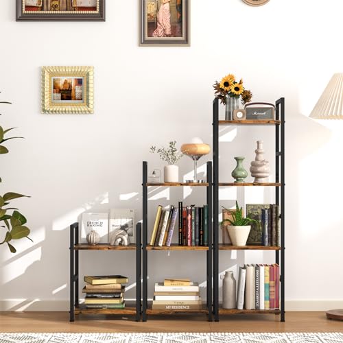 4 Tier Bookshelf, Narrow Storage Organizer for Small Space, Brown | Heavy-duty steel frame, 4 open shelves, Anti-slip feet, Easy assembly, Industrial Storage for Living room, Bedroom - size: 4 Tier