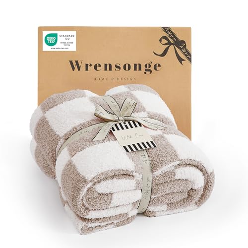 Soft Checkered Throw Blanket for Couch-Cozy Warm Knitted Blankets | Lightweight Warm Fluffy Decor for Women, Mom, Her & Girls, Sofa, Chair, Bed, 50x60in,Taupe - color: Art Taupe, size: Throw (50"x 60")