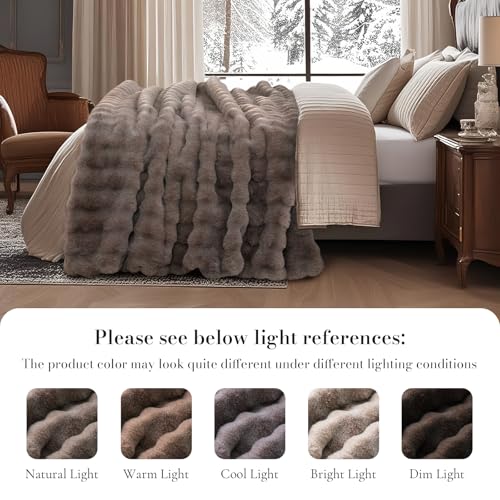 Faux Fur Throw Blanket, Ultra Soft Fuzzy Plush Bubble Blanket for Couch, Bed & Living Room, 60"x80", Cationic Bear Brown - color: Heather Brown, size: 60" x 80"