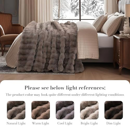 Faux Fur Throw Blanket, Ultra Soft Fuzzy Plush Bubble Blanket for Couch, Bed & Living Room, 60"x80", Cationic Bear Brown - color: Heather Brown, size: 60" x 80"