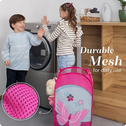 Handy Laundry Collapsible Mesh Pop Up Hamper with Wide Opening and Side Pocket - Breathable, Sturdy, Foldable, and Space-Saving Design for Clothes and Storage (Butterfly) - color: Butterfly