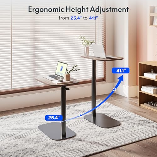 FLEXISPOT 24''Adjustable C Table Gas Spring Mobile Side End Table | Adjustable C table with Wheels, Bedside table for sofa and couch. Laptop Rolling Cart TV Tray, 23.6" W x 13.8" D,Rustic Brown - color: Rustic Brown, size: 24x14