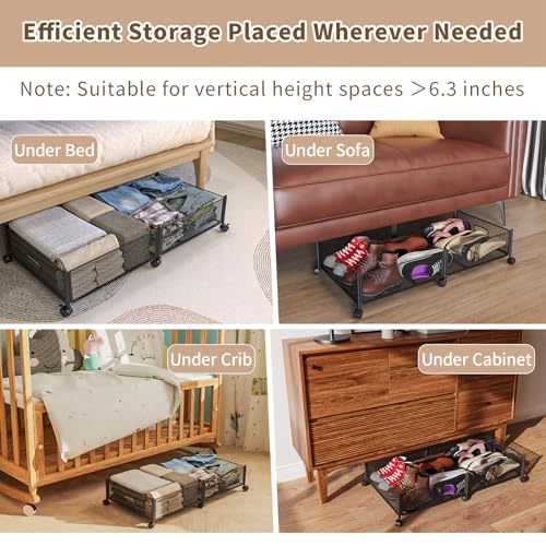 Under Bed Storage with Wheels, 31.5in / 35L Large Rolling Underbed Storage, Underbed Drawer on Wheels, Tool-free Assembly Metal Under Bed Drawers Organizer Container for Bedroom Shoes Clothes Toys - size: 2 Pack (31.5×15.7")