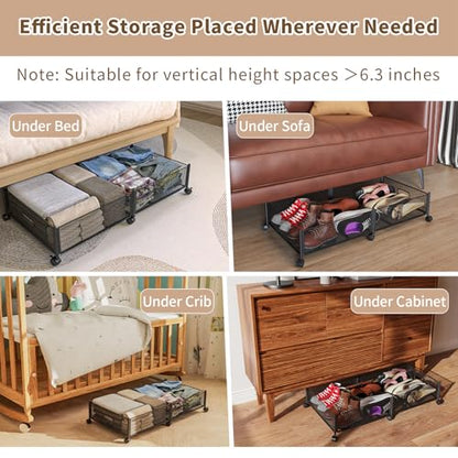 Under Bed Storage with Wheels, 31.5in / 35L Large Rolling Underbed Storage, Underbed Drawer on Wheels, Tool-free Assembly Metal Under Bed Drawers Organizer Container for Bedroom Shoes Clothes Toys - size: 2 Pack (31.5×15.7")