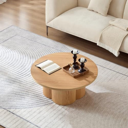 Round Coffee Table, Modern Accent Wood Tea Table for Living Room, Office, Apartment 33.07 Inch - color: 33.07" Floral-natural