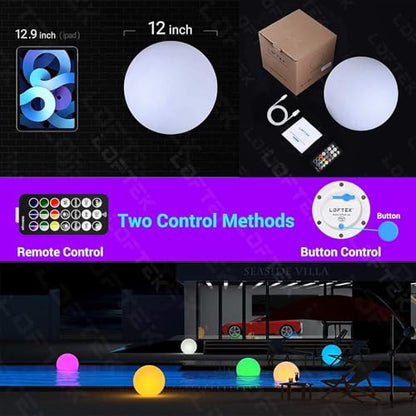 LOFTEK Pool LED Light Ball - 12-inch Sphere Lamp Rechargeable - 16 RGB Cool Lamp for Bedroom Ambient Lighting - Smart Night Light for Baby Nursery - Waterproof Light for Yard & Pool Decor, 1PCS - size: 12-inch