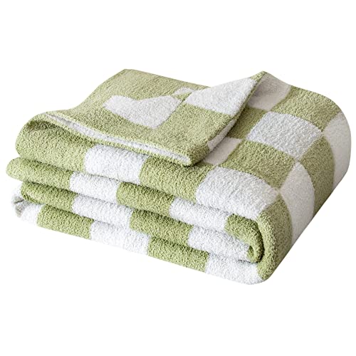 SeaRoomy Fuzzy Checkered Throw Blanket for Bed Decor,Green 90"X90" | Warm,Cozy,Fluffy,Lightweight,Gift for Women Couch Sofa Bed Room Decor - color: Sage Green, size: 90"×90"