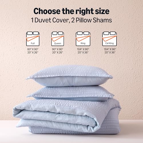 Amazon Basics Duvet Cover Set Jacquard Geometric 3-Piece, with 1 Duvet Cover and 2 Pillow Shams, Comforter Not Included, Full, Blue Striped - color: Blue Striped, size: Full