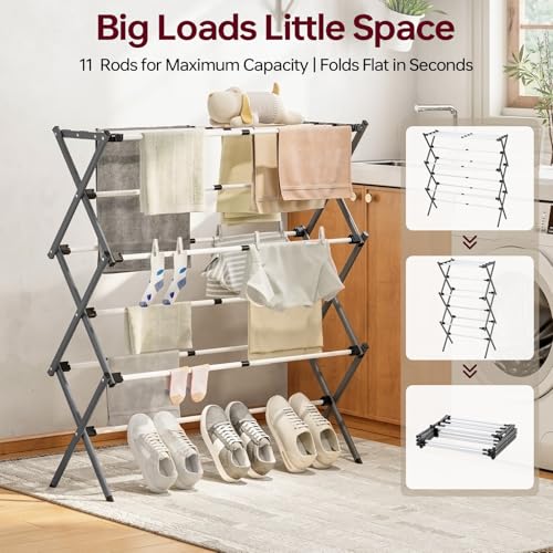 Extra Large Clothes Drying Rack，14.57"D × 44.88"H - color: Grey White, size: Small
