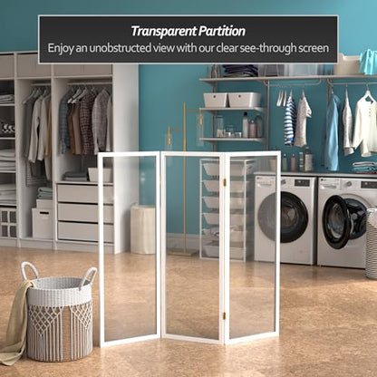 4 ft. Short Clear Plastic Partition White 3 Panel - color: White, size: 3 Panel