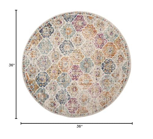SAFAVIEH Madison Collection Area Rug - 3' Round, Cream & Multi, Boho Chic Distressed Design, Non-Shedding & Easy Care, Ideal for High Traffic Areas in Living Room, Bedroom (MAD611B) - color: Cream/Multi, size: 3' (Round)