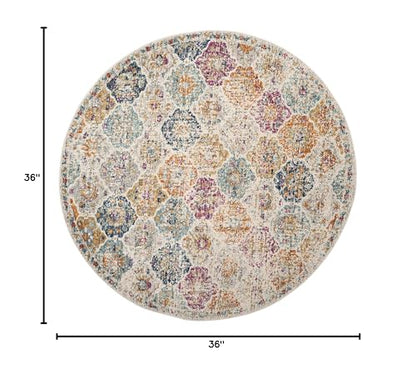SAFAVIEH Madison Collection Area Rug - 3' Round, Cream & Multi, Boho Chic Distressed Design, Non-Shedding & Easy Care, Ideal for High Traffic Areas in Living Room, Bedroom (MAD611B) - color: Cream/Multi, size: 3' (Round)