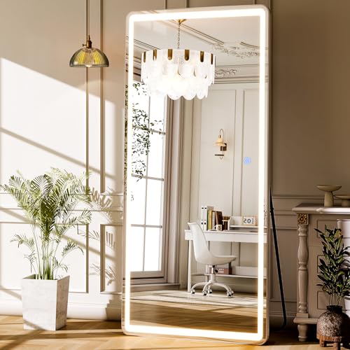 65"x26" LED Mirror Full Length, Floor Mirrors with Lights | Aluminum Alloy, Shatterproof Tempered Glass 3 Color Lighting & Dimming Lighted Full Body Mirror for Bedroom Wall Mounted - color: Rectangle, size: 65"L x 26"W
