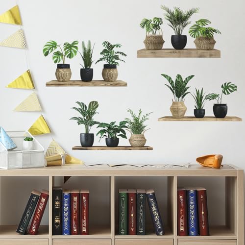 Green Plant Wall Decals 3D Bonsai Tropical Betterfly Wall Sticker Creative Vinyl Peel and Stick Removable Wall Art Decor for Living Room Bedroom Home Office (Green Plant 4) - style: Green Plant 4