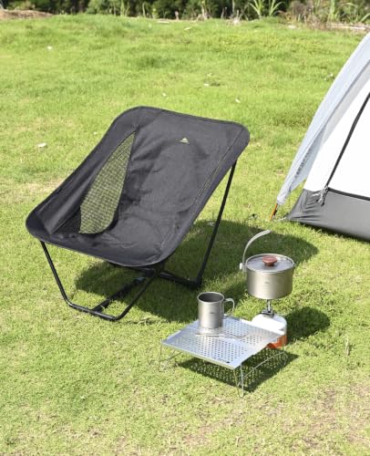 Low Ultralight Compact Folding Chair (Black) | with Side Pocket and Carry Bag, for Camping Backpacking Hiking - color: Black