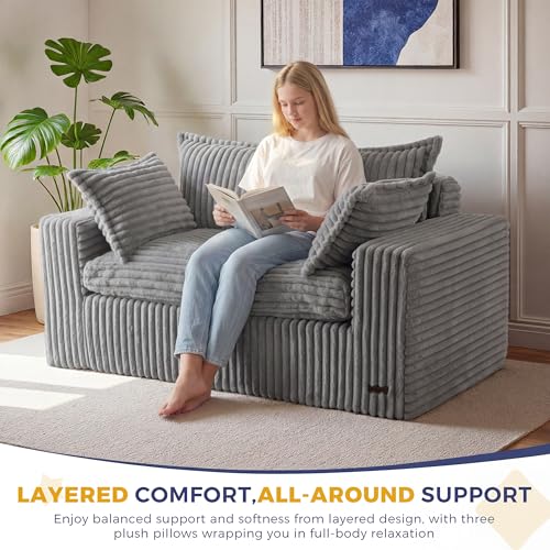 MAXYOYO Boneless Couch, 59-Inch Couch in a Box, Deep Loveseat | Foam-Filled Boneless Loveseat, Deep Seating for Two with No Assembly, Ideal for Living Rooms, Apartments, Dark Grey - color: Dark Grey