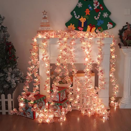 Cherry Blossom Lights，190 LED 5.5X 6.2ft Curtain Lights for Bedroom | Warm White Curtain String Lights with Remote and Timer, 8 Modes, USB Powered for Room Wall Party Xmas Decor