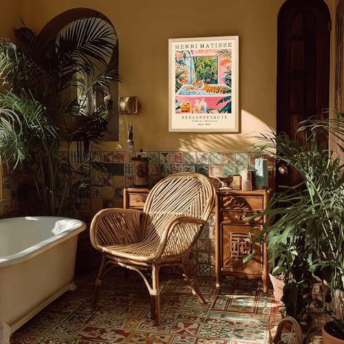 IAFWZX Wood Framed Matisse Tiger in Bathtub Bathroom Wall Art 12x16 in | Funny Henri Matisse Inspired Tiger Bathroom Wall Decor, Colorful Tropical Botanical Art Print, Bright Decor for Bathroom - color: BathroomTiger(Wood), size: 16"L x 12"W