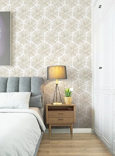 Safiyya Peel and Stick Wallpaper Modern Boho Contact Paper 590"x17.3" Self Adhesive Removable Wall Paper Beige Geometric Wallpaper for Bedroom Covering Vinyl Rolls - color: Beige, size: 17.3" x 590"