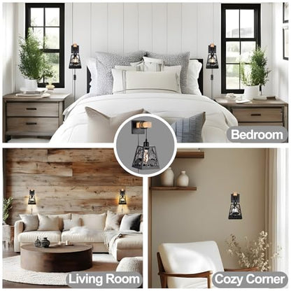 Plug in Wall Lamp,Bear Matte Black Metal 1 Pack Farmhouse Rustic Wall Sconces with Wood Arm,E26 Base Industrial Light for Bedroom,Bedside,Living Room,Indoor,Hallway,Bathroom,Porch,Stairway - color: Bear-Black