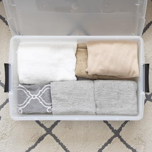 IRIS USA 3-Pack, 40 Qt. Under Bed Storage Bin with Lids, Black/Clear | Store seasonal clothing, shoes, blankets, linens and household essentials neatly under beds to maximize storage space - style: 40 Qt. - 3 Pack
