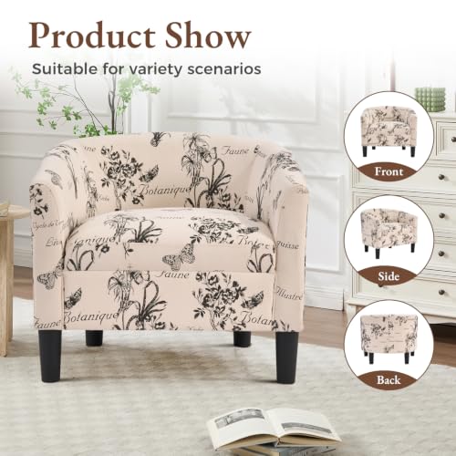 Oversized Accent Chair with Ottoman, 23.2" W Oversized Club Chair with Ottoman Set, Comfy Fabric Barrel Reading Chairs for Living Room Bedroom, Round Reading Chair with Foot Rest, Flower Pattern - color: Flower Pattern, size: Large