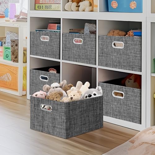 Posprica Closet Storage Bins, 4 Pack Closet Shelf Organizers, Linen Fabric Decorative Storage Baskets for Organizing, Foldable Storage Box for Clothes, 15x10.5x8.25 Inch (Black) - color: Black, size: 15Lx10.5Wx8.25H